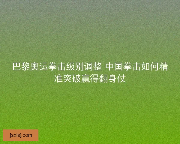 巴黎奥运拳击级别调整 中国拳击如何精准突破赢得翻身仗